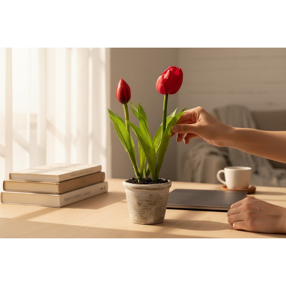Park Place Home Artificial Red Tulip Potted Plant OS Red Brand New Faux Floral
